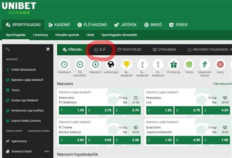 Unibet élő fogadási felület bemutatója élő statisztikákkal