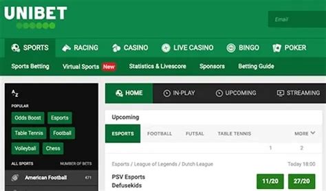 Magyar nyelvű Unibet weboldal felülete