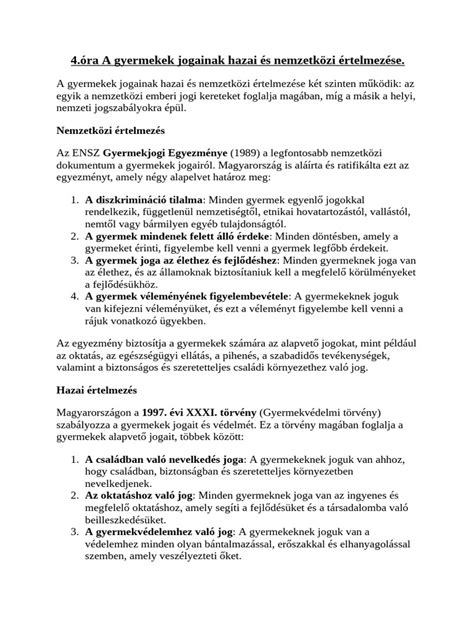 A gyermekek jogai nemzetközi és hazai egyezmények tükrében