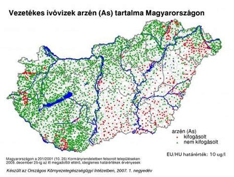 Arzénnel szennyezett ivóvíz terjedése Magyarországon térkép
