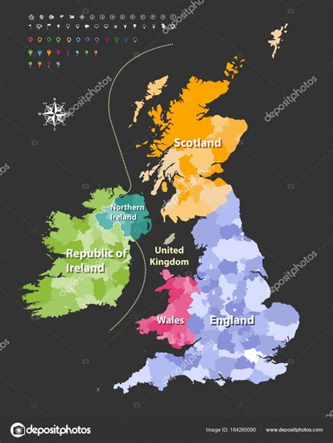 A Brit Szigetek térképe a koronafüggőségekkel