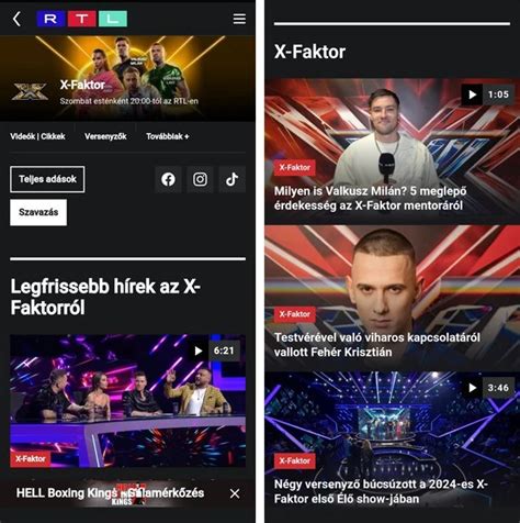 X-Faktor szavazás felület mobiltelefonon