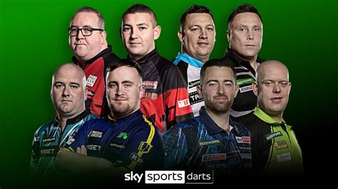 A Darts Premier League játékosok csoportképe a színpadon