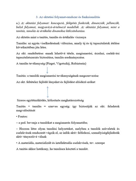 oktatási folyamat vázlatos megjelenítése