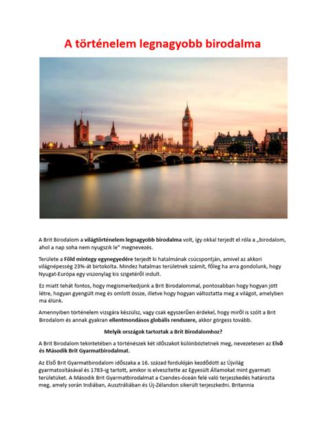 Idővonal a Brit Birodalom fontosabb eseményeiről