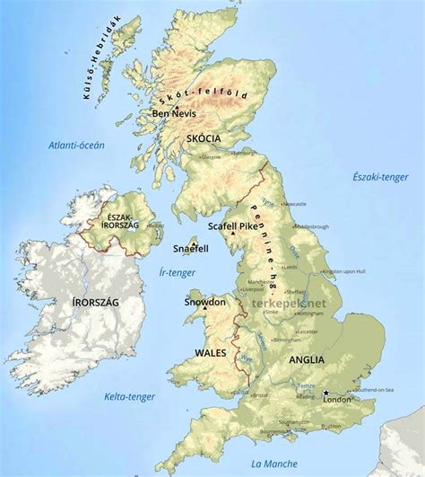 Az Egyesült Királyság domborzati térképe