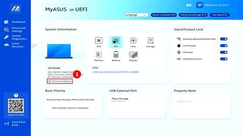 MyASUS UEFI felület képernyőképe