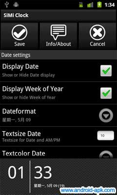 SiMi Clock Widget példa kezdőképernyőn