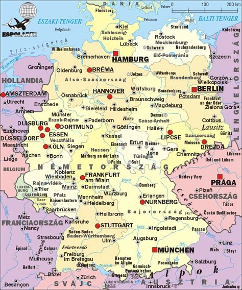 Németország térkép futballstadionokkal