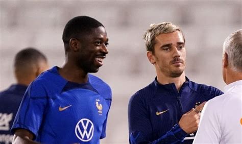 Antoine Griezmann és Ousmane Dembélé a Puskás Arénában