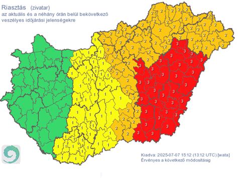 HungaroMet időjárási riasztás térképe