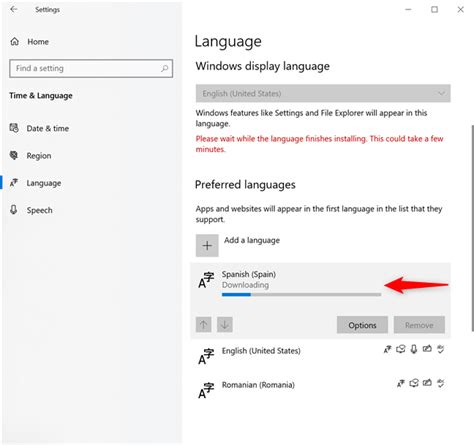 Windows 10 telepítőfelület nyelvi beállításai