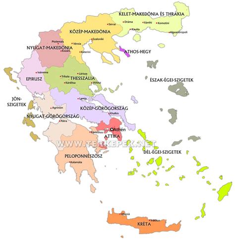 Görögország térkép - régiók és szigetek