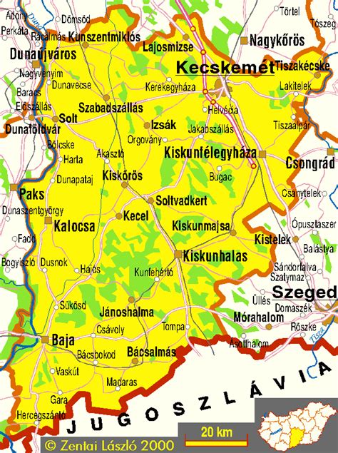 térkép a Bács-Kiskun vármegyei labdarúgó csapatok elhelyezkedéséről