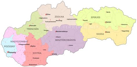 Térkép, amely Szlovákia, Léva és Presov elhelyezkedését mutatja Magyarországhoz képest