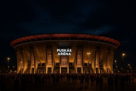 A Puskás Aréna főbejárata éjszaka