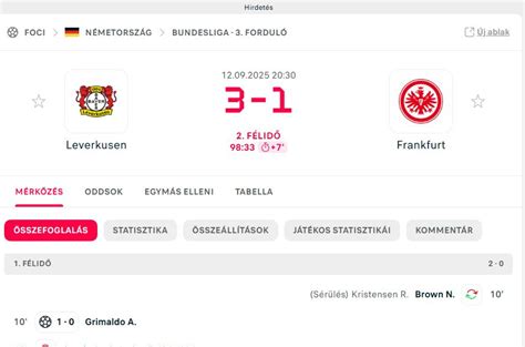 2. Bundesliga mérkőzés naptár és tabellája