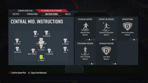 FIFA 19 taktikai változtatások képernyője