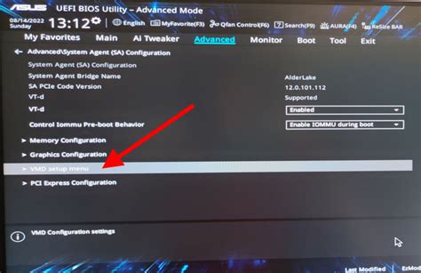 VMD letiltása a BIOS UEFI felületén