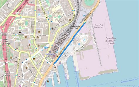 Aotea Quay térkép Wellingtonban, sebességkorlátozási zónákkal