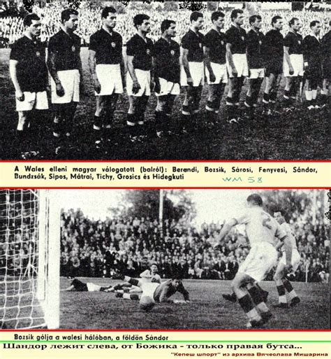 Az 1958-as világbajnokság csoportkörének állása, amelyben Wales is szerepelt