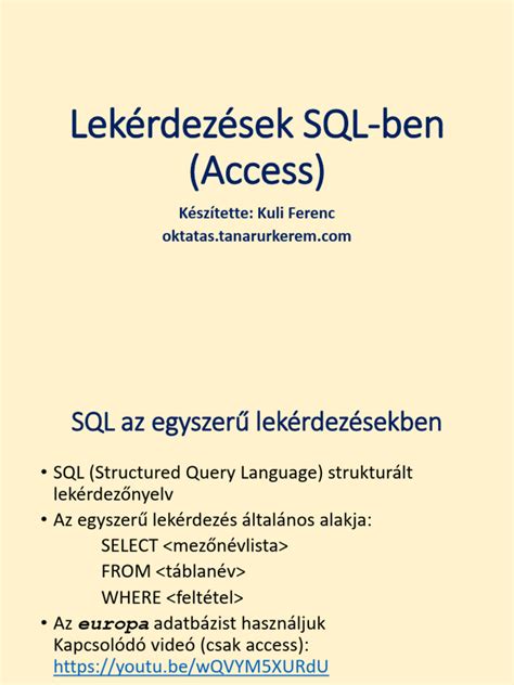 Kereszttáblás lekérdezés SQL szintaxisa