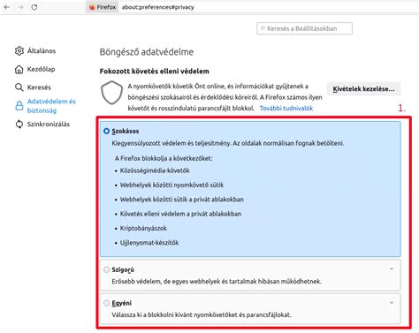 Példa a böngésző süti beállításaira