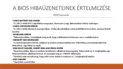 A POST (bekapcsolási önteszt) folyamatának lépései