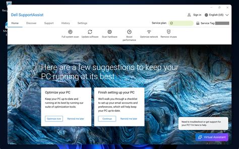 A Dell SupportAssist alkalmazás felülete