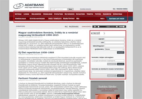 Az Erdélyi Magyar Adatbank honlapjának logója és főoldalának részlete