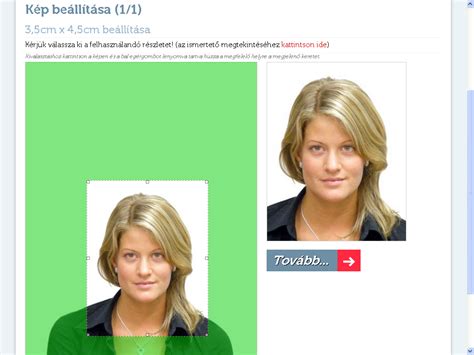 Online igazolványkép készítő weboldal felülete