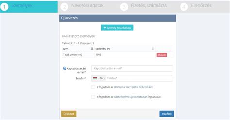 Online nevezési felület illusztrációja