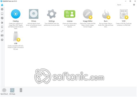 DAEMON Tools Lite felület virtuális meghajtóval és lemezképekkel