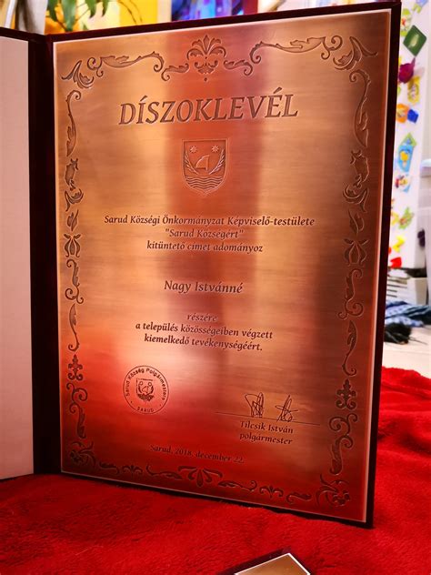 Díszpolgári oklevél vagy kitüntetés