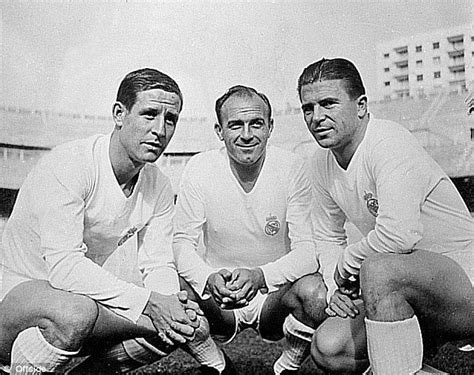 Puskás Ferenc, Alfredo Di Stéfano és Raymond Kopa, a Real Madrid legendás játékosai