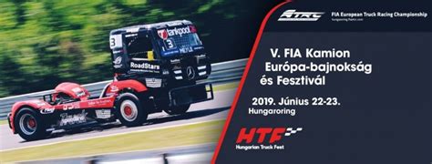 FIA Kamion Európa-bajnokság logó és óriáskamionok versenyeznek a Hungaroringen
