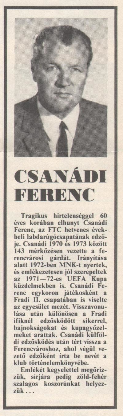 Csanádi Ferenc, a Ferencváros vezetőedzője