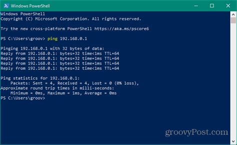 Parancssor ping eredménnyel a router IP címére