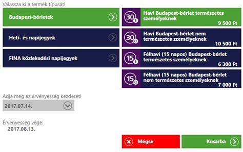 Online jegyvásárlási felület kosár nézete