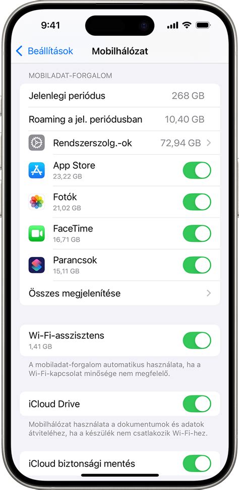 Okostelefon beállítások menüje
