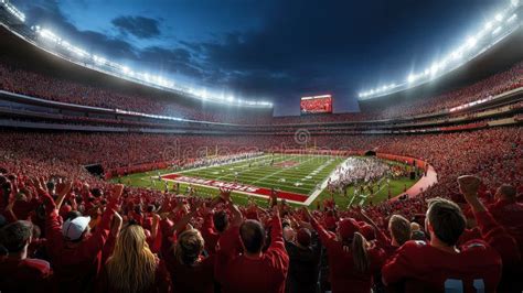 Football stadium with cheering crowd