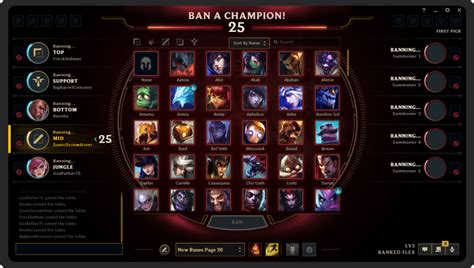 League of Legends Draft fázis képernyője