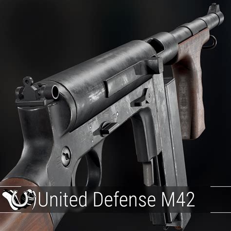 A United Defense M42 géppisztoly korai prototípusa, amelyen láthatók a kezdeti tervezési jegyek.