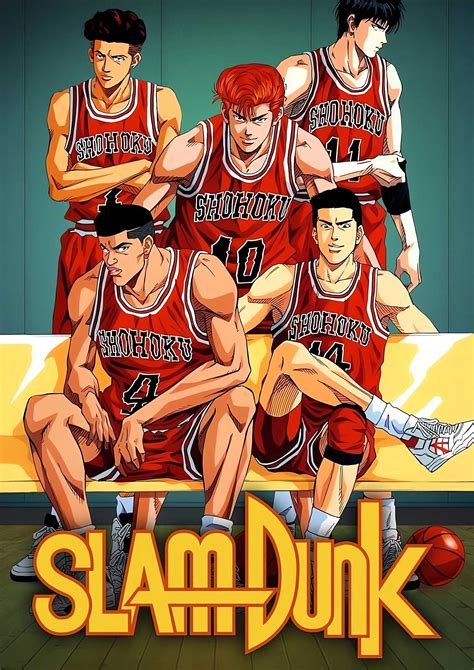 A Slam Dunk anime főszereplői kosárlabda mezben, akció közben