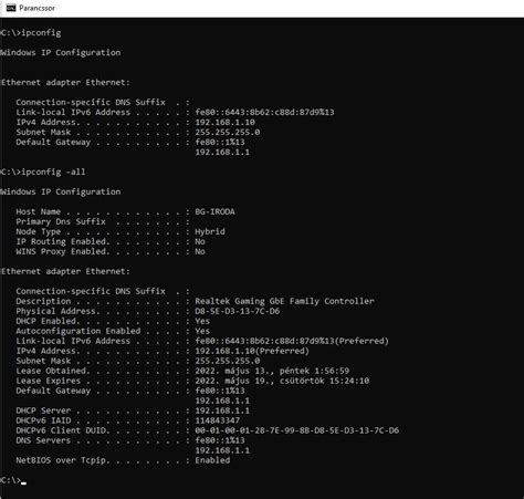 Ping parancs eredménye a router IP-címére