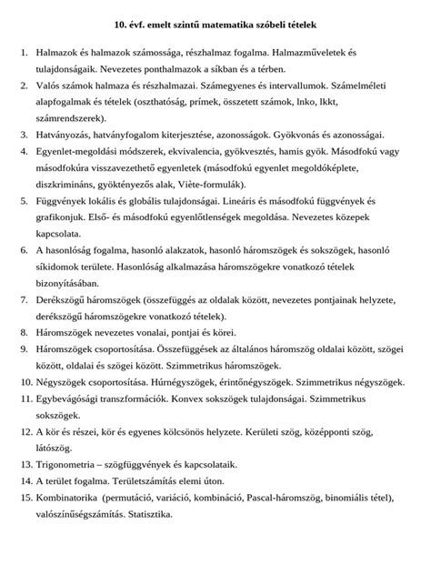 Matematika témakörök áttekintése