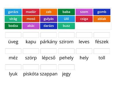 Összetett szavak párosító feladat