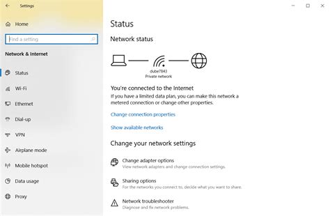 Windows hálózati adapter beállítások menüje