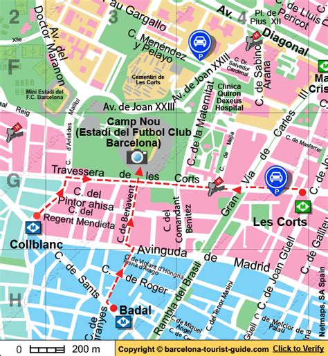 A Camp Nou és környékének térképe, metrómegállókkal