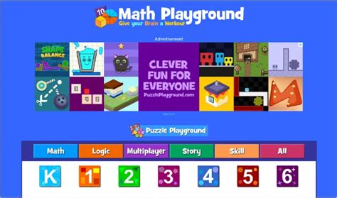 Math Playground honlap felülete és játékválasztó menü